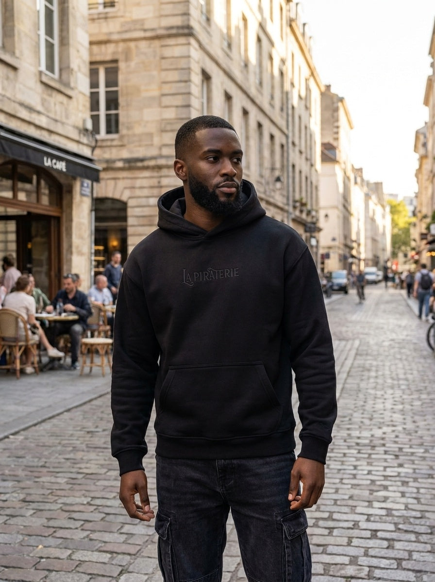 Hoodie La Piraterie - Classic Dark Black Logo Texte