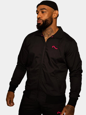 Survêtement LPR x YK La Piraterie – veste zippée et pantalon noir chiné, broderies ton sur ton et doublure all over, style urbain premium