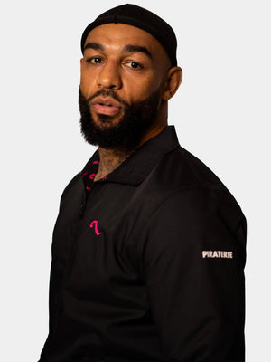 Survêtement LPR x YK La Piraterie – veste zippée et pantalon noir chiné, broderies ton sur ton et doublure all over, style urbain premium