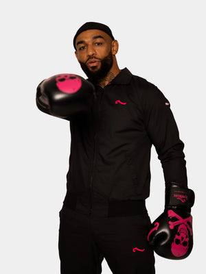 Survêtement LPR x YK La Piraterie – veste zippée et pantalon noir chiné, broderies ton sur ton et doublure all over, style urbain premium