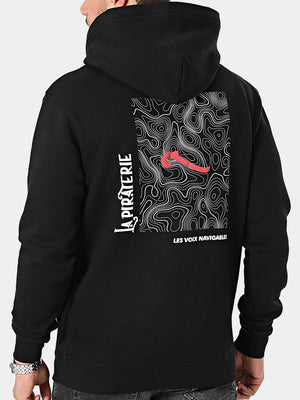 Hoodie Les Voix Navigables – La Piraterie – broderie poitrine et sérigraphie dos, coupe droite streetwear premium