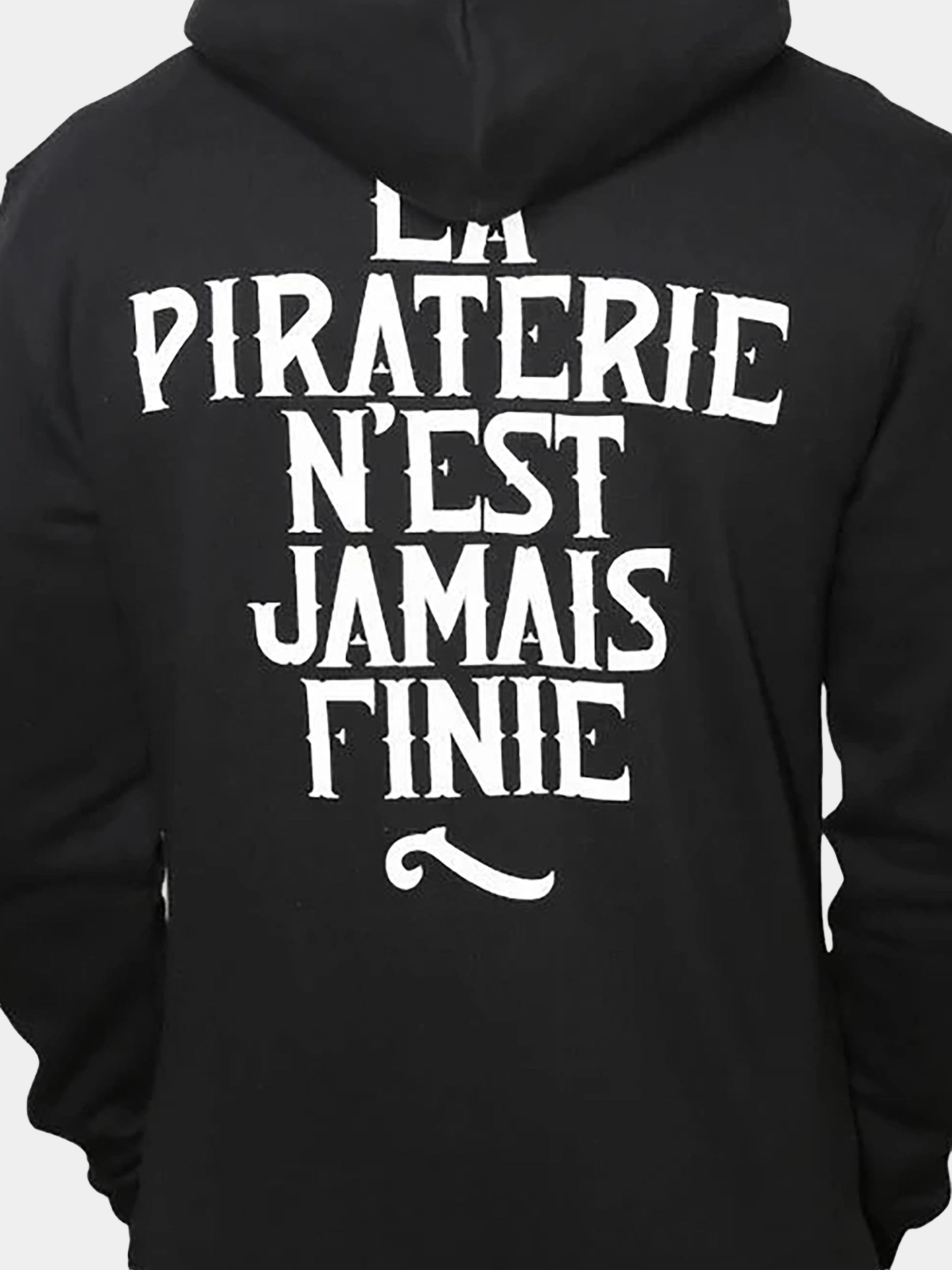 Veste Zip Never noir Piraterie Officielle – style hoodie zippé en fleece épaisse avec cordon personnalisé, look urbain soigné