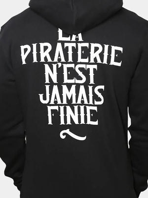 Veste Zip Never noir Piraterie Officielle – style hoodie zippé en fleece épaisse avec cordon personnalisé, look urbain soigné